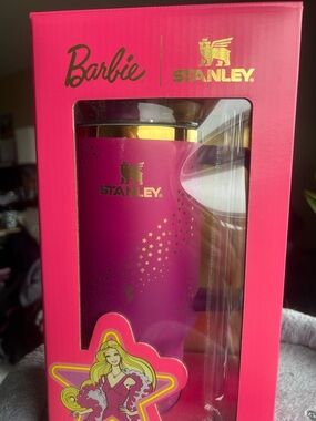 Mattel Barbie Stanley Pink Travel Tumbler with Gold Accents